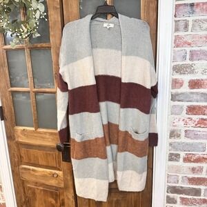 Entro Cardigan Sweater Women's‎ Size M Colorblock Striped Open Front Grandmacore